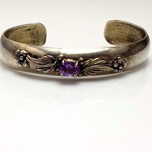 Sterling Silver Carol Felley Amethyst Cuff Bracelet 6.25 Inches